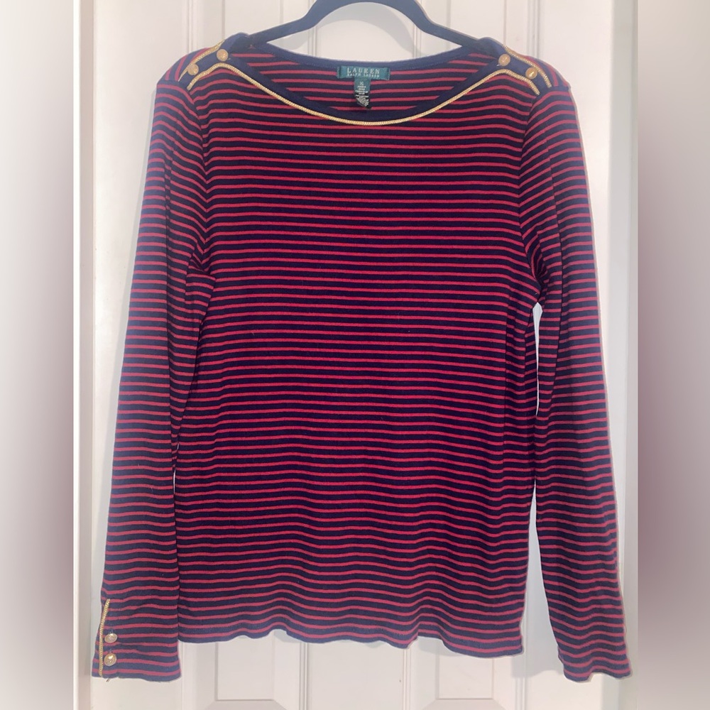 Ralph Lauren Red and Navy Striped Top